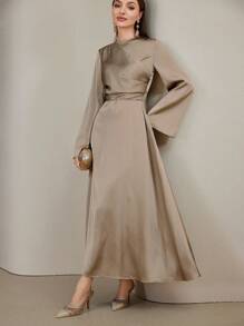 Veilorie Women's Elegant Bell Sleeve Dress - Khaki - View 4