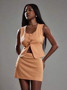 NYA SZN Belted Front Tie Detail Crop Top Work Office Business Casual Summer Fall Coordinate Statement Festival Carnival - Pink - View 5