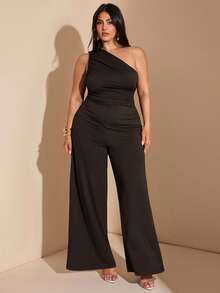 SHEIN BAE Bộ đồ liền thân hở vai một bên vai, cổ lệch màu đen trơn thanh lịch dành cho kỳ nghỉ hè trên bãi biển dành cho nữ cỡ lớn, thích hợp cho hẹn hò hàng ngày, đi chơi đêm, hộp đêm, tiệc tùng, tụ tập, tiệc cocktail, tiệc hồ bơi, trang phục công sở, đồ liền thân đi làm, đồ liền thân ngày lễ - Cà phê nâu - Xem 4