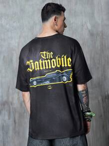 BATMAN X SHEIN Men's Letter Graphic Black Round Neck Short Sleeve T-Shirt Batmobile T Shirt Car Graphic Tees Men - Black - View 5