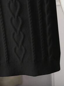 LMoss Kids Young Girl Crew Neck Long Sleeve Patchwork Ruffle Textured Cable Knit Sweater Dress,Autumn/Winter Black Casual Daily Back To School Outfit - Black - View 7