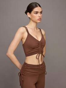 Activina Women's Solid Color Drawstring Camisole Ballet Leotard - Brown - View 3