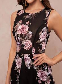 Amorya Women's Summer Elegant Floral Printed Splice High Slit Sleeveless Jumpsuit Fall/Winter Women Clothes Back To School Modest Vintage Old Money Teacher Outfits For Women Airport