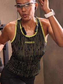 Powerista Damen Buchstaben Muster Saum Kreuz-Design Lässiges Fitness Sport Tank Top