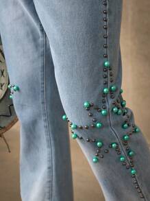 RivetRise Quần jeans ống loe túi đính ngọc trai giả cho nam - Rửa nhẹ - Xem 9