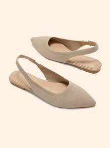 CUCCOO BASICS Pointed Toe Flat Shoes, Comfortable Knit Material, Breathable Slip-On Flats For Women, Apricot Color For Christmas Spring Shoes - Apricot - View 4