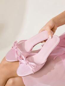 CUCCOO CHICEST Giày cao gót thấp mũi tròn thắt nơ thanh lịch cho nữ, giày cao gót lưới và vải satin màu hồng lãng mạn, thích hợp cho tiệc trà chiều, hẹn hò, đi nghỉ - Hồng - Xem 11