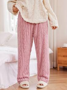 SHEIN Plus Size Cozy Warm Fleece Fluffy Sleep Bottoms, Fall Winter - Pink - View 5