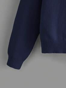 SHEIN BASICS 女款休閒基本款純色針織衫，秋冬季，校園居家穿著，海軍藍 - 藏蓝色 - 查看 4