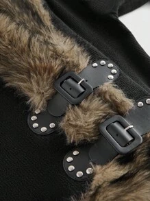 ROMWE Hippie Plus Size Vintage Patchwork Fuzzy Cardigan Sweater