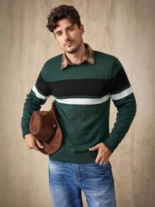 Manfinity Homme 男士休闲百搭圆领长袖套头毛衣 - 彩色 - 查看 1