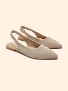CUCCOO BASICS Pointed Toe Flat Shoes, Comfortable Knit Material, Breathable Slip-On Flats For Women, Apricot Color For Christmas Spring Shoes - Apricot - View 2