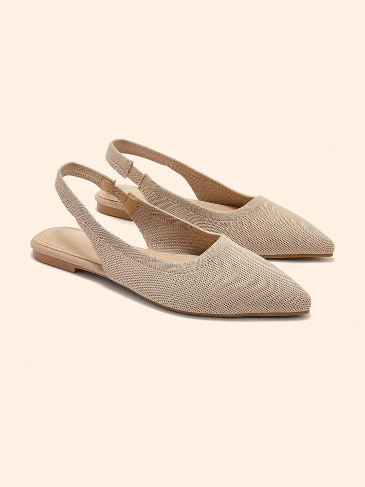 CUCCOO BASICS Pointed Toe Flat Shoes, Comfortable Knit Material, Breathable Slip-On Flats For Women, Apricot Color For Christmas Spring Shoes
