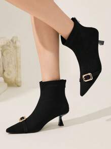 CUCCOO CHICEST Giày bốt cổ thấp mũi nhọn thanh lịch dành cho nữ, khóa kéo bằng da lộn màu cà phê, thu/đông - màu đen - Xem 7