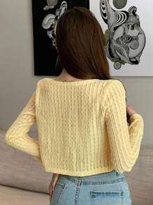 DAZY Cream Yellow Textured Short Cardigan Lace Blouse Top Lightweight Jacket For Women, Suitable For Autumn, Spring & Summer,Fall Women Clothes - Yellow - View 3