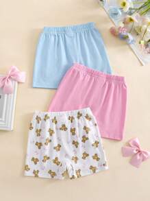3 件套年轻女孩可爱熊和蝴蝶印花针织短裤，休闲分层内衣套装，春夏 - 彩色 - 查看 2