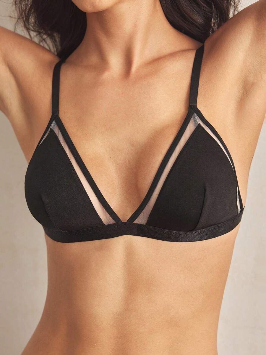 Charlaine 网状插入无线胸罩内衣 - 黑色 - 查看 1