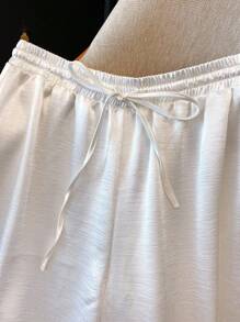 Franclia 优雅休闲直筒亮面编织腰系带女式白色裤子，春夏 - 白色 - 查看 7