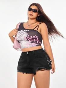 Rina Fox Plus Size Women's Edgy Street Style Chic Black Non-Stretch Denim Shorts - Black - View 3