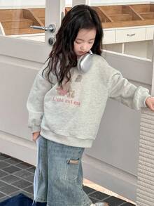 DAZY 韩版卡通印花长袖卫衣，春秋冬季女童套装 - 灰色 - 查看 6