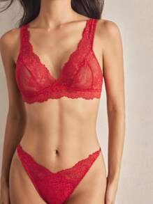 Charlaine Floral Lace Bra & Panty Sexy Lingerie Set Bridallingerie - Red - View 3