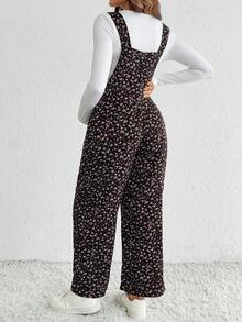 SHEIN Ropa de otoño, ropa de otoño, ropa de otoño para embarazadas, mono informal con diseño de botones con estampado floral y tirantes para mujeres embarazadas, peto de maternidad, monos de maternidad para mujeres, peto de maternidad con estampado floral, ropa de maternidad, ropa de embarazo, mono de maternidad con estampado floral