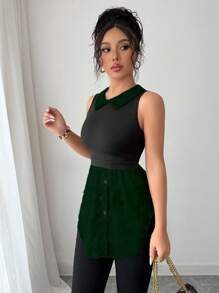 Elenzga 女式时尚无袖网眼拼布领上衣