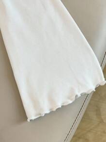 GlowEve Women's Solid Color 3D Floral Decor Ruffle Hem Long Sleeve Fashion T-Shirt