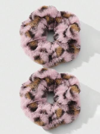 Kawaii 2 pièces Ensemble de chouchous moelleux à imprimé léopard rétro Y2K, accessoires convenant aux femmes, filles, pour un port quotidien, cadeau pour les fêtes