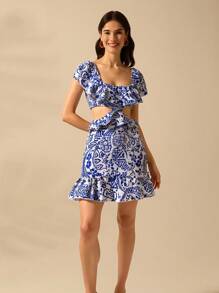 CAJUNI Women's Casual Holiday Blue Mini Dress Elegant Dresses For Party Casual Dresses For Women  Graduation Dress Graduation Dress For Women  Casual Dress