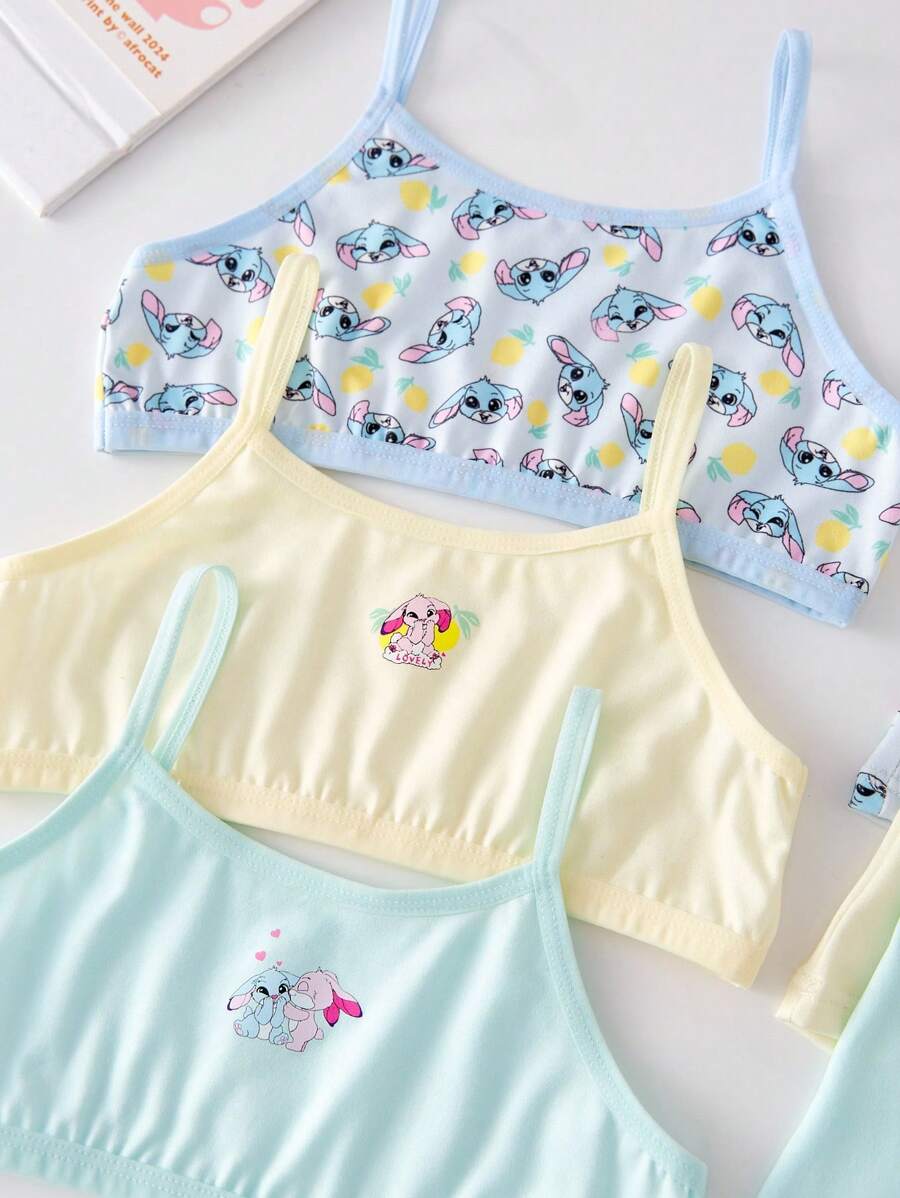 3pcs/Set Young Girl' Cute Rabbit Series Minimalist Sweet Camisole & Panty Set