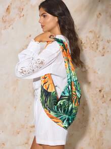 SHECARRY Tropical Print Casual Shoulder Bag - Dark Green - View 1