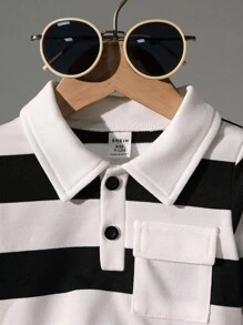 SHEIN Playful Pals Camisa polo a rayas para bebé niño, chaqueta exterior con cuello polo de moda casual