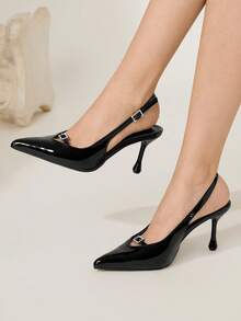 CUCCOO CHICEST Women Elegant Pointy Toe Bowknot Stilettos High Heel Pumps, Glossy Black Patent Leather Backless Dress Shoes For Commuting, Date, Afternoon Tea, Classic & Refined - Black - View 1