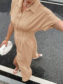 Siren Gaze Váy công sở mùa hè cài nút phía trước cho nữ dáng dài vừa phải đi nghỉ và sinh nhật - Màu Khaki - Xem 7