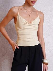 Lavishia Top de tirantes fruncido con cuello en pañuelo liso para el verano