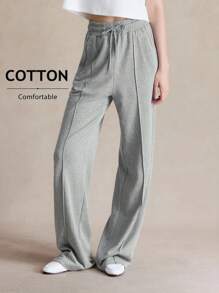 Briarwyn Casual Solid Color Knit Loose Wide Leg Sports Jogger Pants Women Summer Clothing Women Clothing Pants,Fall Women Clothes,Back To School Clothes,Old Money Clothes,Casual Maxi Sports Trousers