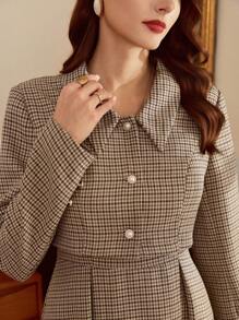 Vintamour 女式千鸟格长袖夹克连衣裙优雅两件套返校节婚礼宾客礼服女式度假服装秋季女装女式教师服装女式生日礼服返校节服装女式连衣裙优雅女式生日服装女式冬装秋装女式办公室服装女式西部工作服女式西部服饰女式工作服教堂服装圣诞节 - 棕色 - 查看 2