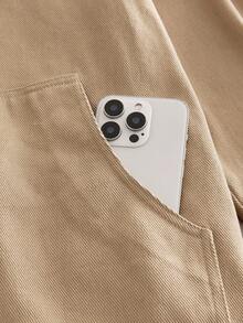 Manfinity NXTstreet Men's Casual Loose Fit Drop Shoulder Long Sleeve Jacket, Suitable For Everyday Wear Light Brown Jacket Men Mocha Bomber Jacket Brown Zip Up Jacket Men Vintage Jacket Men Light Brown Jacket Men Tan Jacket Vintage Men Jacket Men Earthy Jacket, Fall, Winter - Multicolor - View 8