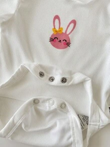 SHEIN Newborn Baby Girl Cute Casual Knitted Elastic Cartoon Pattern Waist Pants (Sold Separately As Top And Bottom)