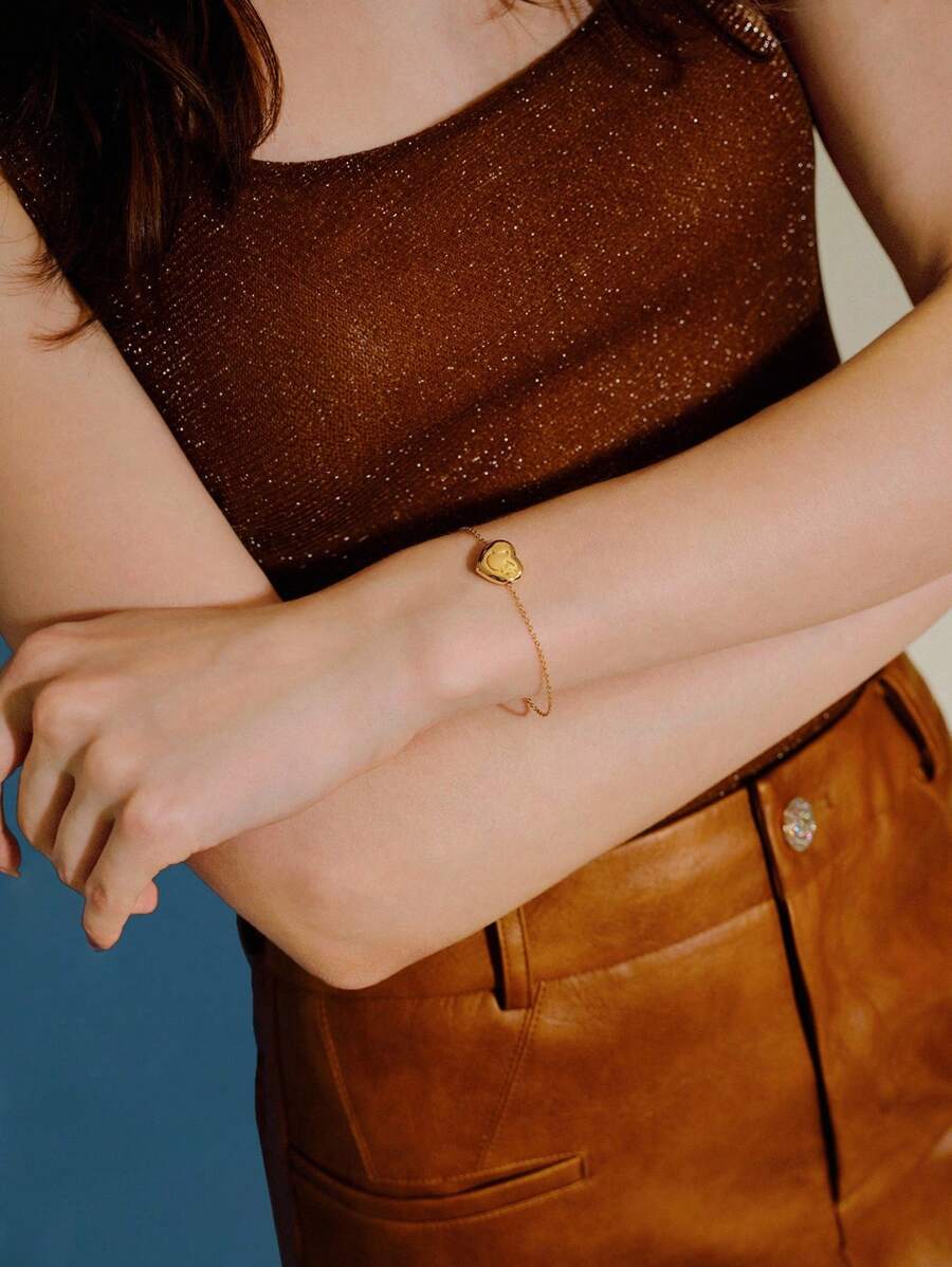 S.W.Smiley x MOTF PREMIUM 18K镀金眨眼心形笑脸手链 - 金黃色 - 查看 2