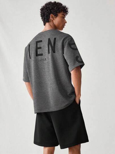 Manfinity VCAY 男士休闲字母印花短袖T恤和短裤两件套，夏季