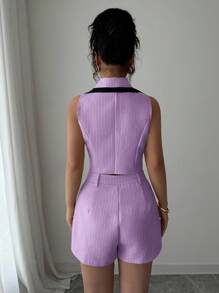 Elenzga Women's Solid Color Minimalist Style Sleeveless Top And Shorts Set, Women's Casual Asymmetric Pocket Sleeveless Regular Fit Multi-Color Suit Shorts Women 2 Pieces Set