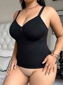 SHEIN 1pc Women's Seamless Shaping Top, Waist & Abdomen Slimming, Simple & Comfortable, Black Tummy Control Tops Shapewear Tops Corset Shapewear Body Shaping - Black - View 6