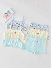 3pcs/Set Young Girl' Cute Rabbit Series Minimalist Sweet Camisole & Panty Set
