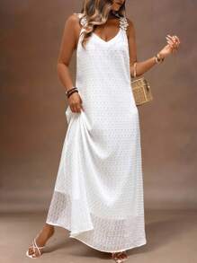 EMERY ROSE Vestido plus size feminino de férias com acabamento em renda e cor sólida estilo francês