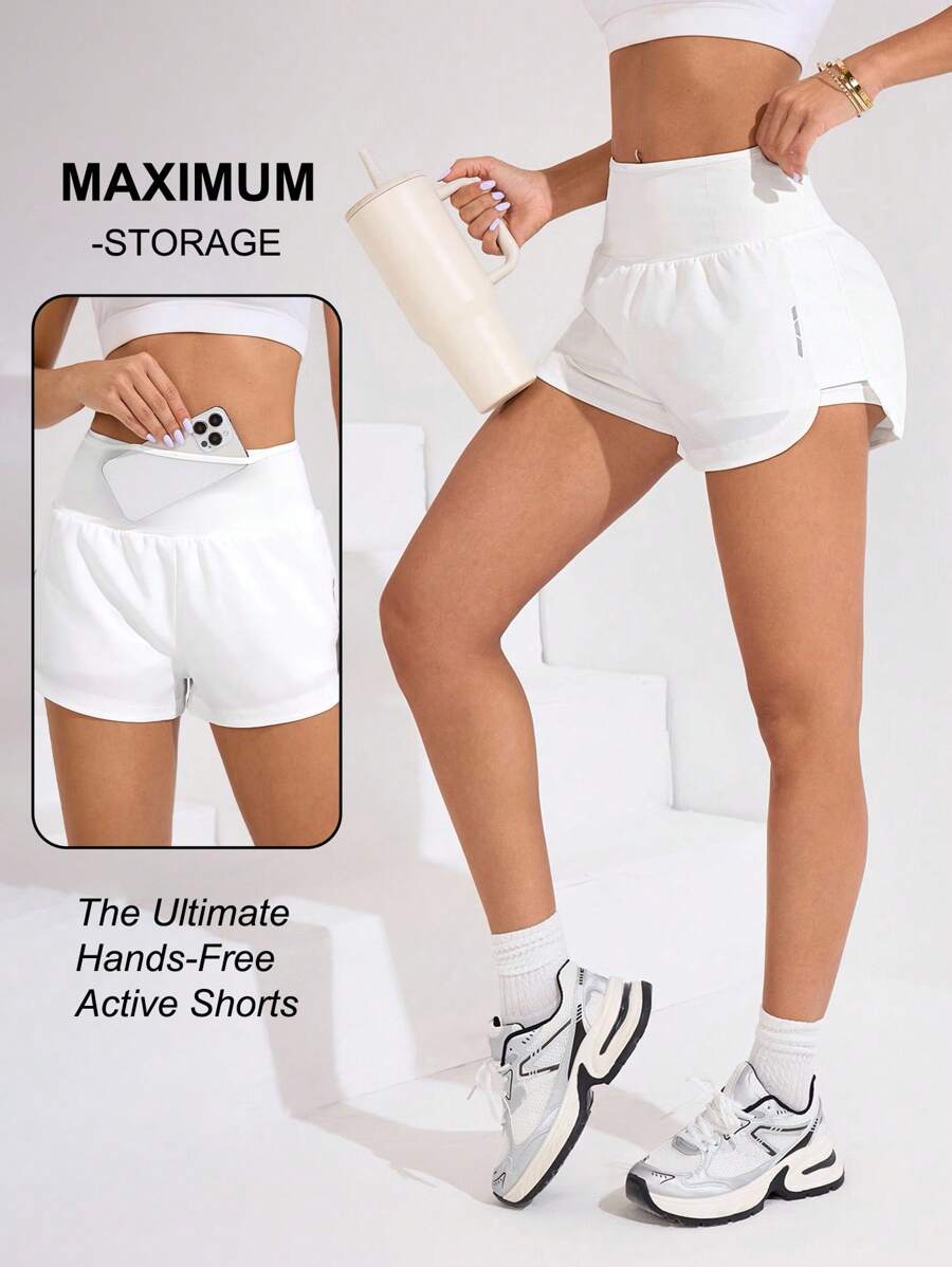 Sovereign Charm Solid Color High Waist Split Hem Summer Fashion Sports Shorts - White - View 1