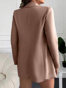 SHEIN Cottnline Lapel Collar Double Breasted Blazer - Khaki - View 2