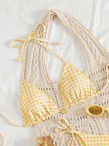 Swim Mod 女士甜美露背双层面料三角比基尼上衣，适合夏季海滩派对 - 黃色 - 查看 6