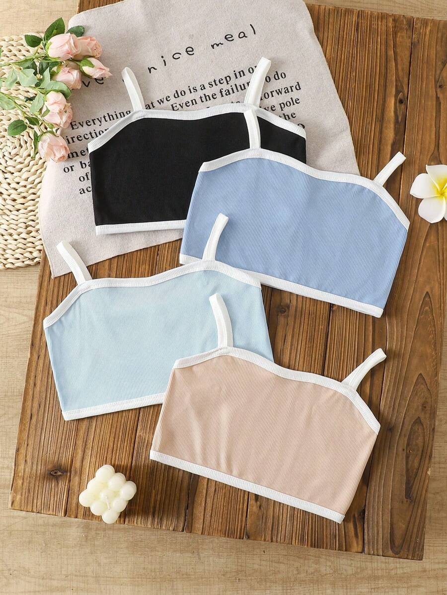4pcs/Set Tween Girl Ribbed Knitted Camisole - Multicolor - View 1
